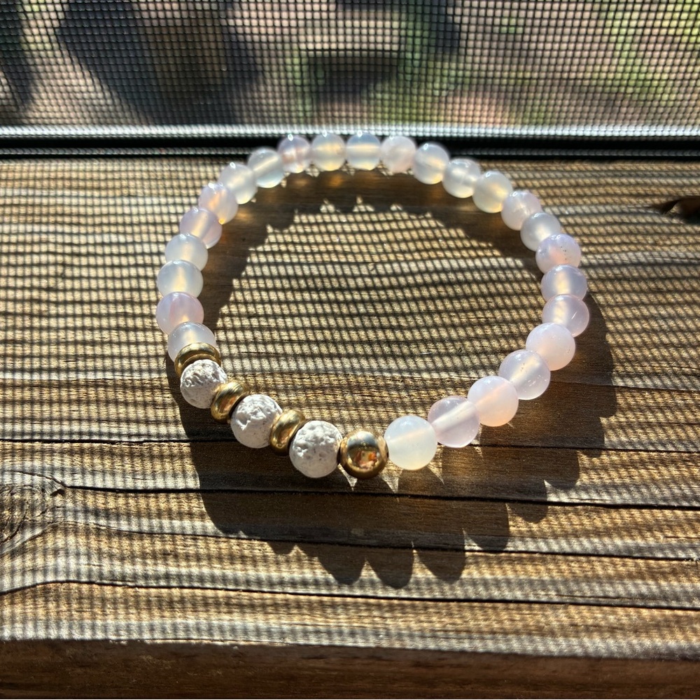 Opalite Beaded Stretch Bracelet with Gold Accent - Women Jewelry